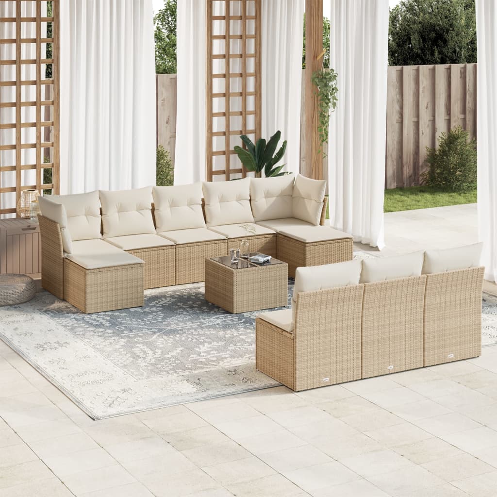 JUNG Vida 11-tlg. Garten-Sofagarnitur mit Kissen Beige Poly Rattan