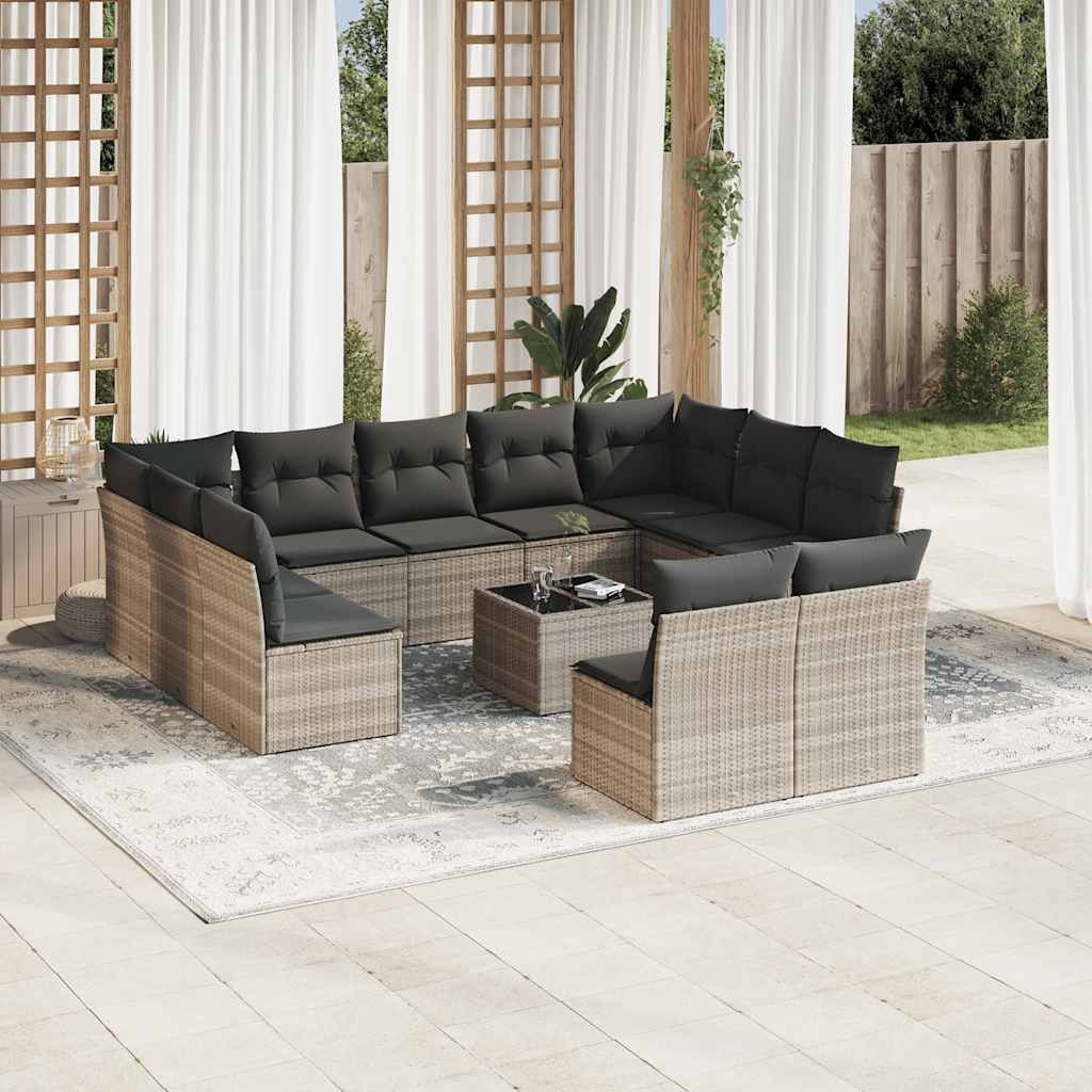 JUNG Vida 12-tlg. Garten-Sofagarnitur mit Kissen Hellgrau Poly Rattan