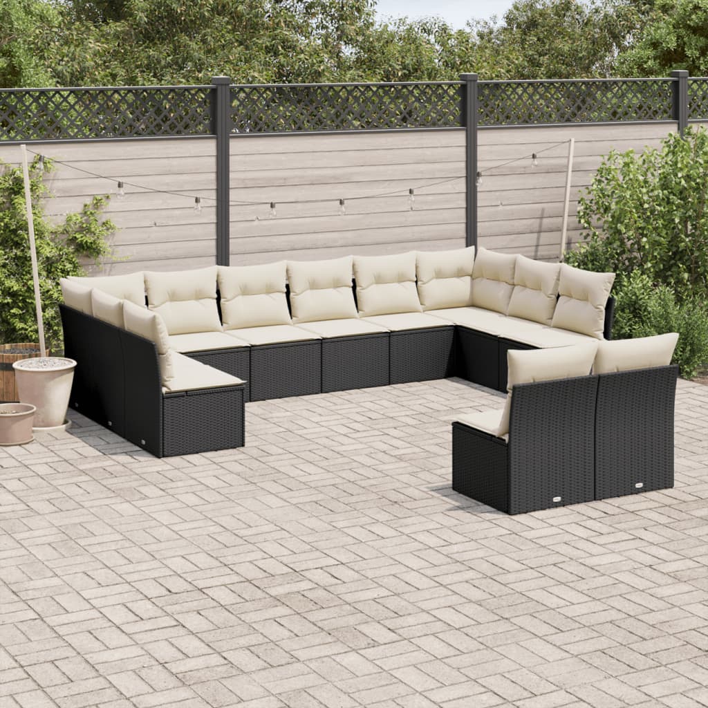 JUNG Vida 12-tlg. Garten-Sofagarnitur mit Kissen Schwarz Poly Rattan