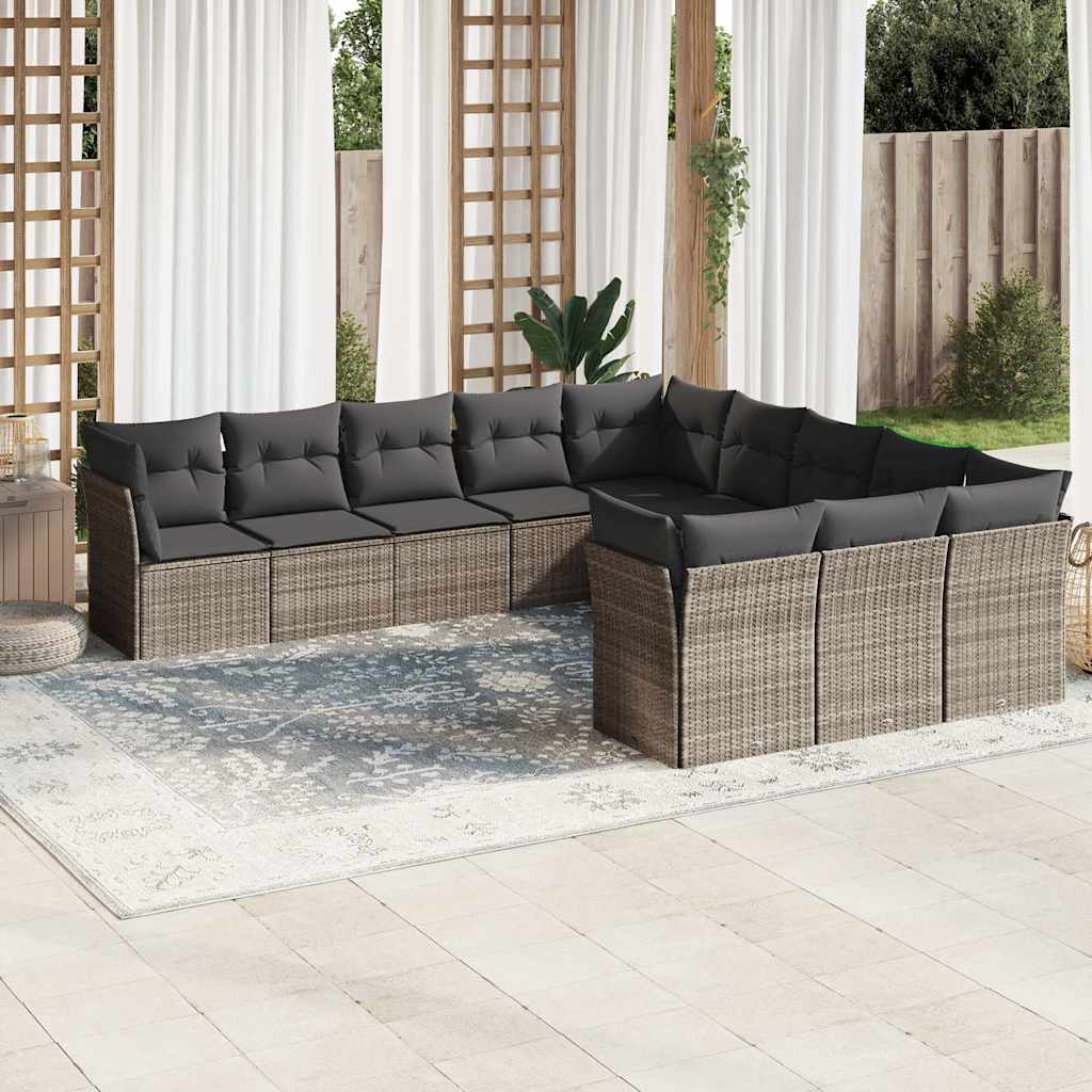 JUNG Vida 11-tlg. Garten-Sofagarnitur mit Kissen Hellgrau Poly Rattan