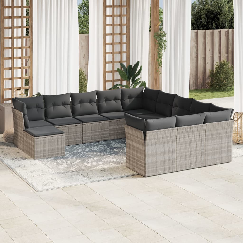 JUNG Vida 12-tlg. Garten-Sofagarnitur mit Kissen Hellgrau Poly Rattan