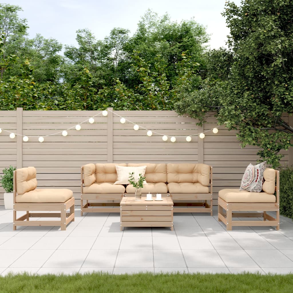JUNG Vida 6-tlg. Garten-Lounge-Set mit Kissen Massivholz Kiefer