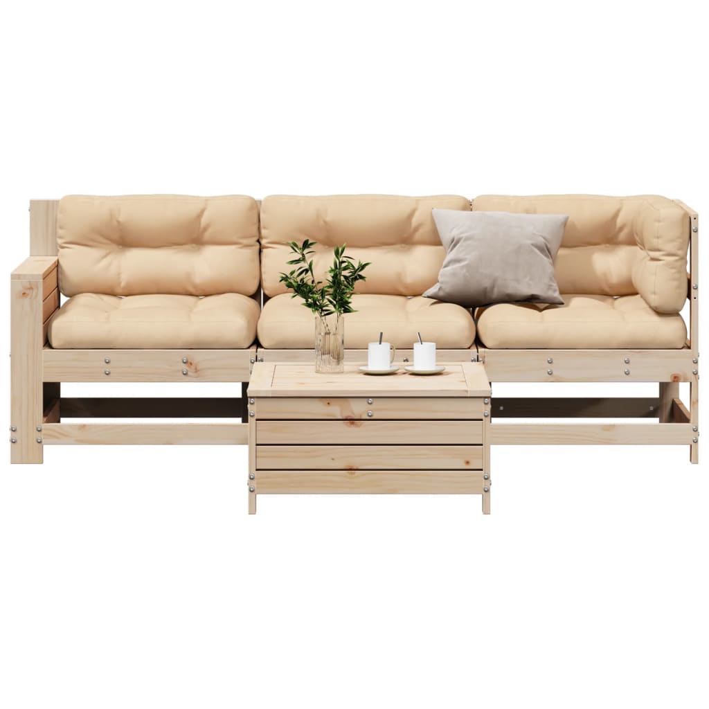 JUNG Vida 4-tlg. Garten-Lounge-Set mit Kissen Massivholz Kiefer
