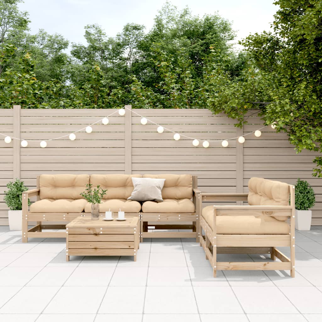 JUNG Vida 6-tlg. Garten-Lounge-Set mit Kissen Massivholz Kiefer