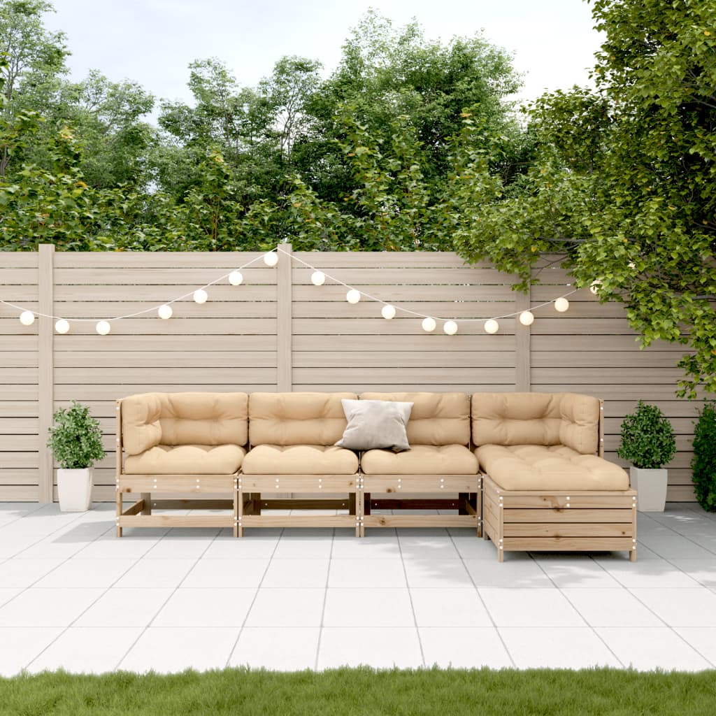 JUNG Vida 5-tlg. Garten-Lounge-Set mit Kissen Massivholz Kiefer