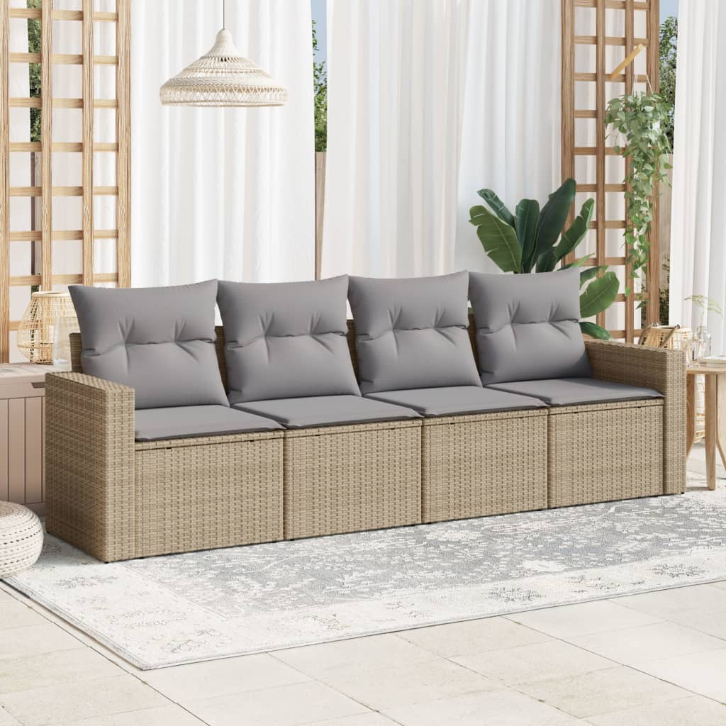 JUNG Vida 4-tlg. Garten-Sofagarnitur mit Kissen Beige Poly Rattan
