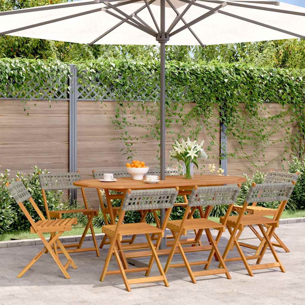 JUNG Vida Gartenstühle 8 Stk. Klappbar Grau Poly Rattan & Massivholz