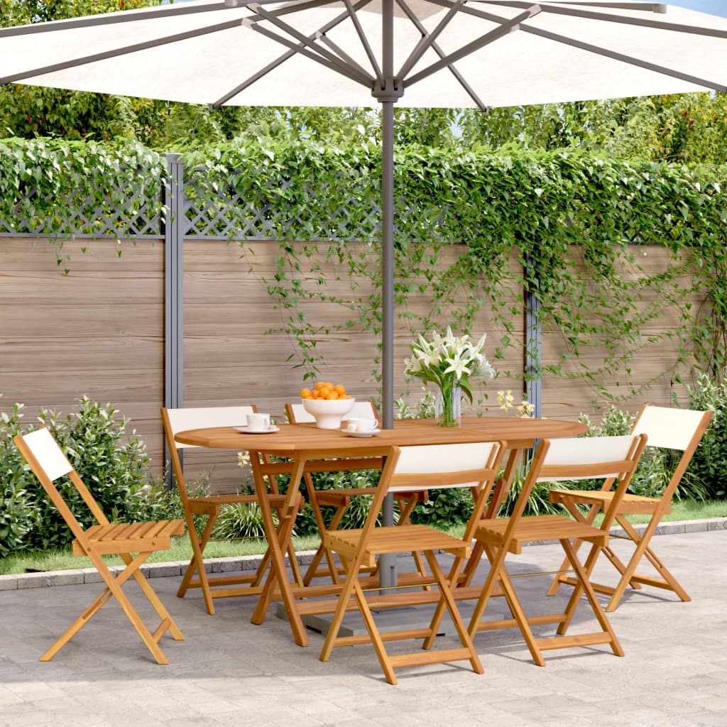 JUNG Vida Gartenstühle 6 Stk. Klappbar Cremeweiß Stoff und Massivholz