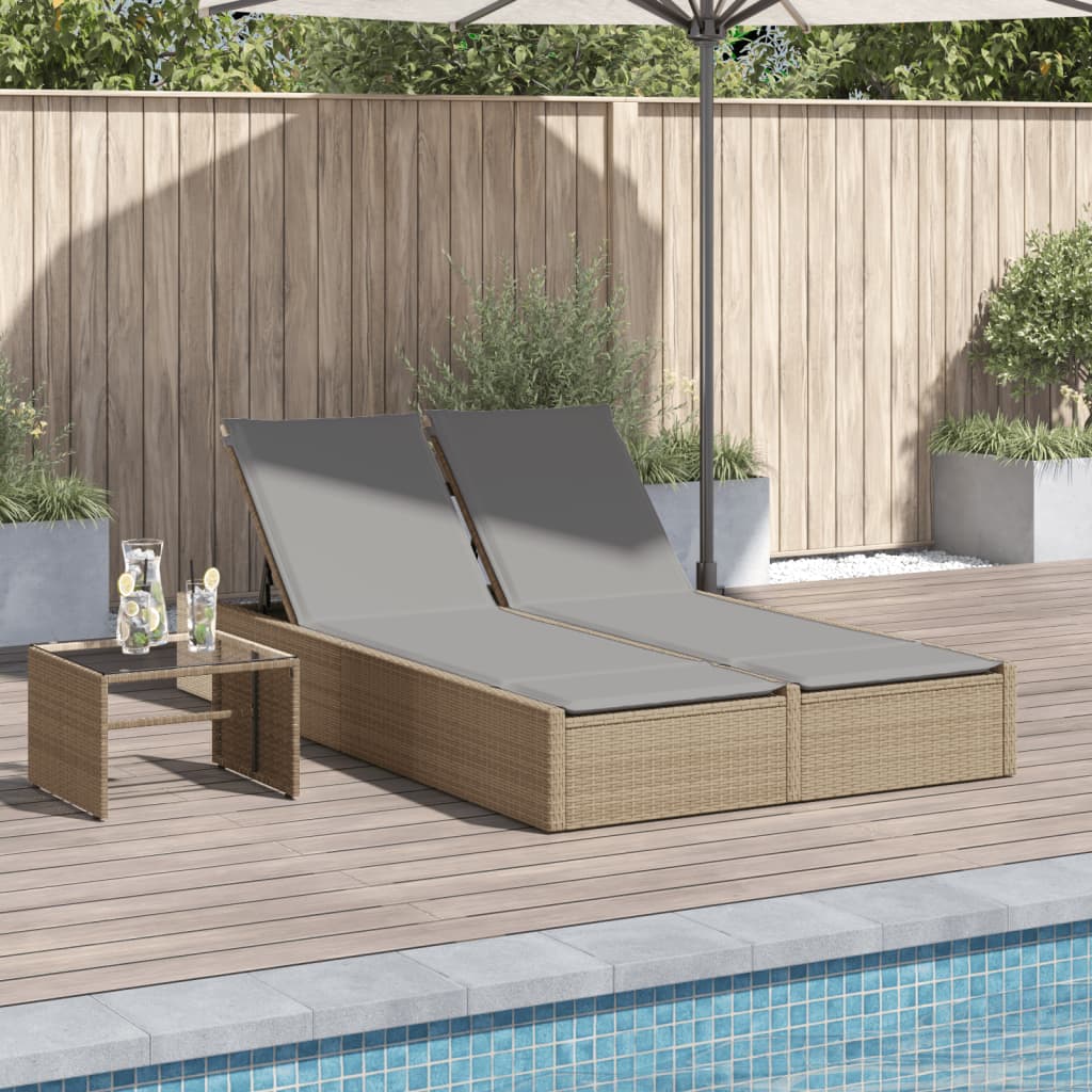 JUNG Vida Doppel-Sonnenliege mit Auflagen Beige Poly Rattan