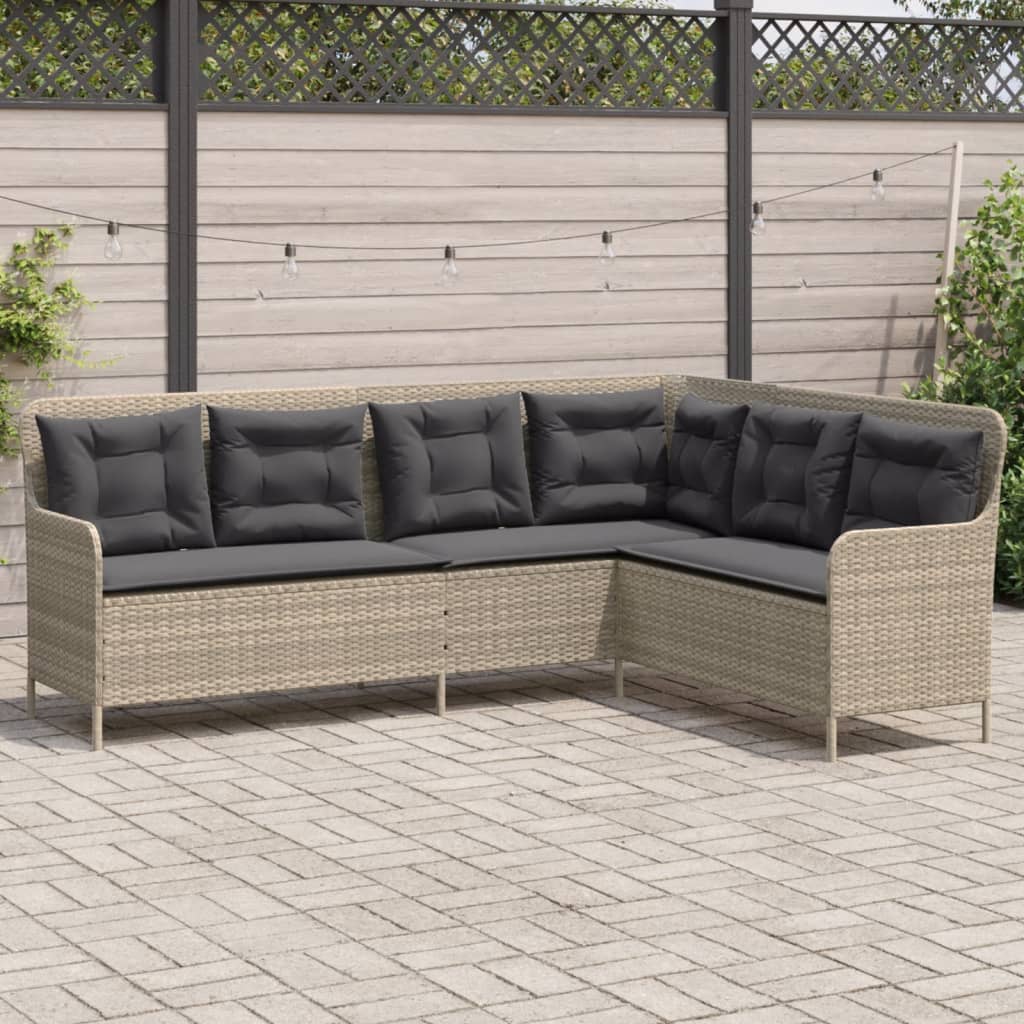 JUNG Vida Gartensofa in L-Form mit Kissen Hellgrau Poly Rattan