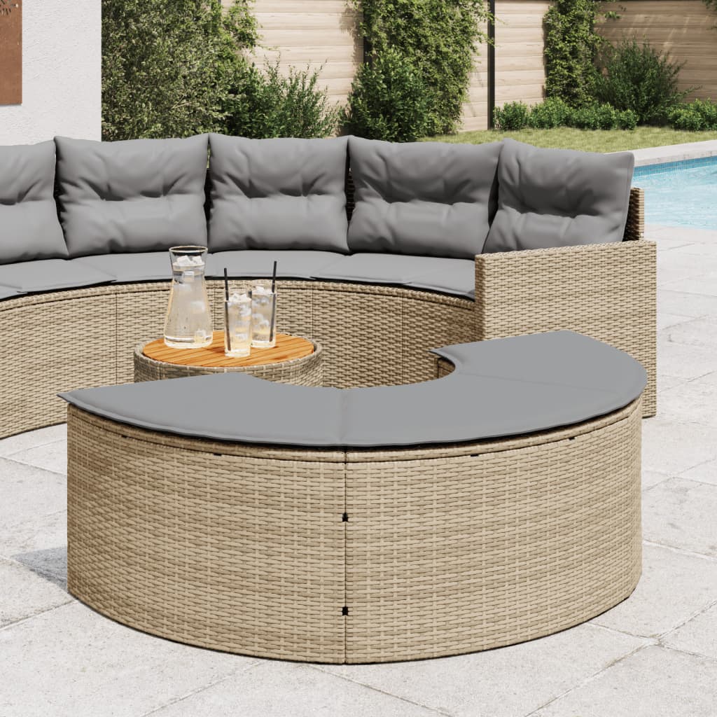 JUNG Vida Garten-Fußhocker mit Kissen Beige Poly-Rattan