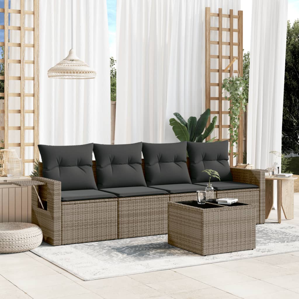 JUNG Vida 5-tlg. Garten-Sofagarnitur mit Kissen Grau Poly Rattan