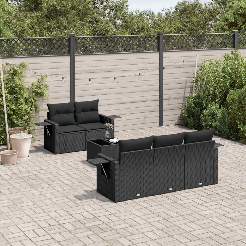 JUNG Vida 6-tlg. Garten-Sofagarnitur mit Kissen Schwarz Poly Rattan