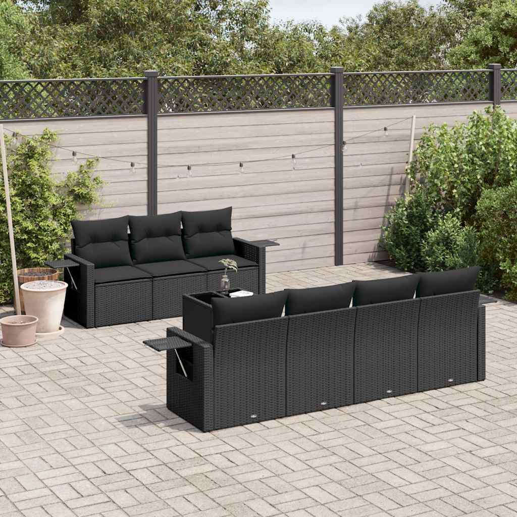 JUNG Vida 8-tlg. Garten-Sofagarnitur mit Kissen Schwarz Poly Rattan