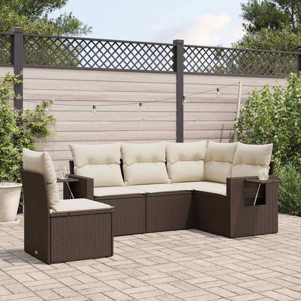 JUNG Vida 5-tlg. Garten-Sofagarnitur mit Kissen Braun Poly Rattan