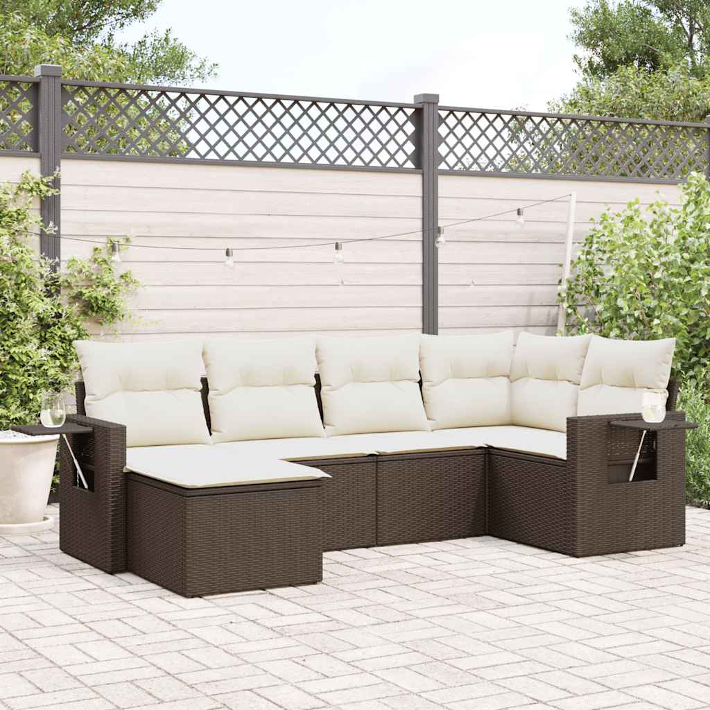 JUNG Vida 6-tlg. Garten-Sofagarnitur mit Kissen Braun Poly Rattan