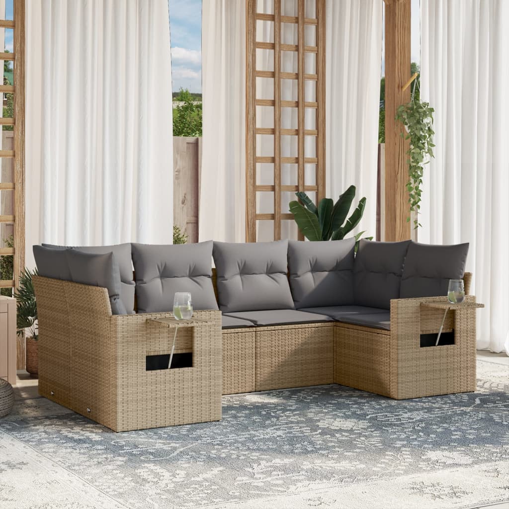 JUNG Vida 6-tlg. Garten-Sofagarnitur mit Kissen Beige Poly Rattan