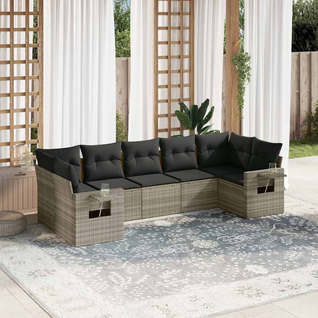 JUNG Vida 7-tlg. Garten-Sofagarnitur mit Kissen Hellgrau Poly Rattan