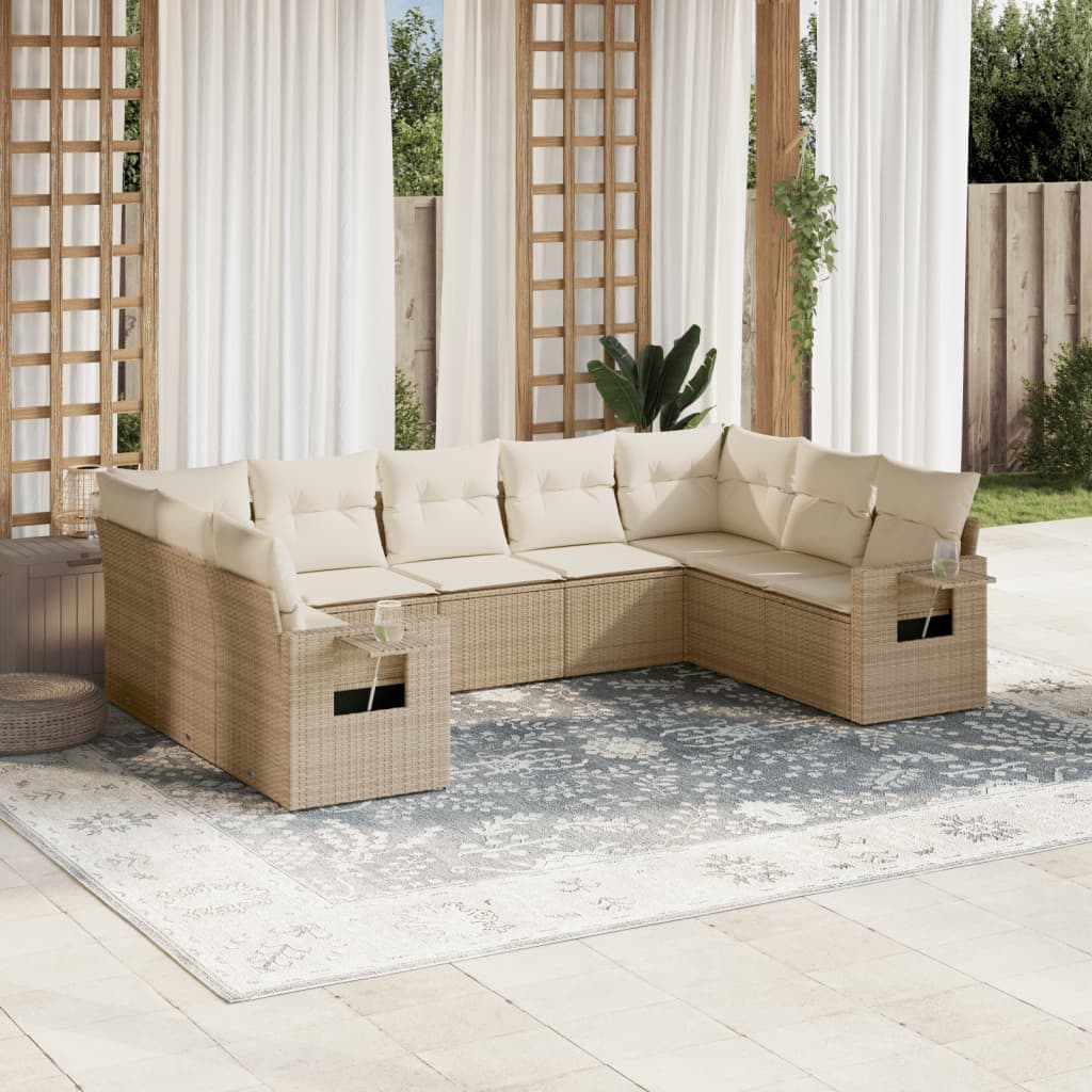 JUNG Vida 9-tlg. Garten-Sofagarnitur mit Kissen Beige Poly Rattan