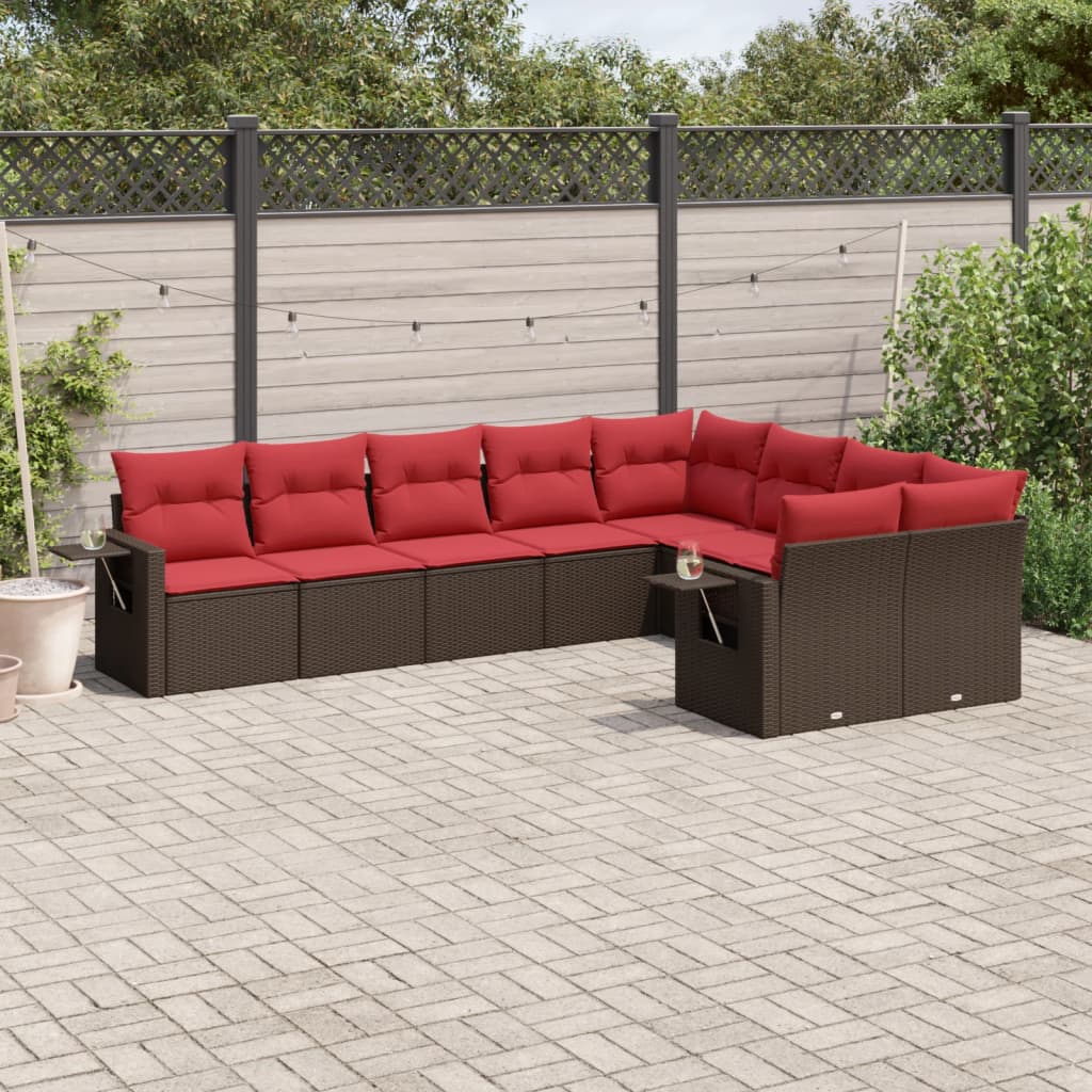 JUNG Vida 9-teiliges Gartensofa-Set mit Kissen, braun, Polyrattan
