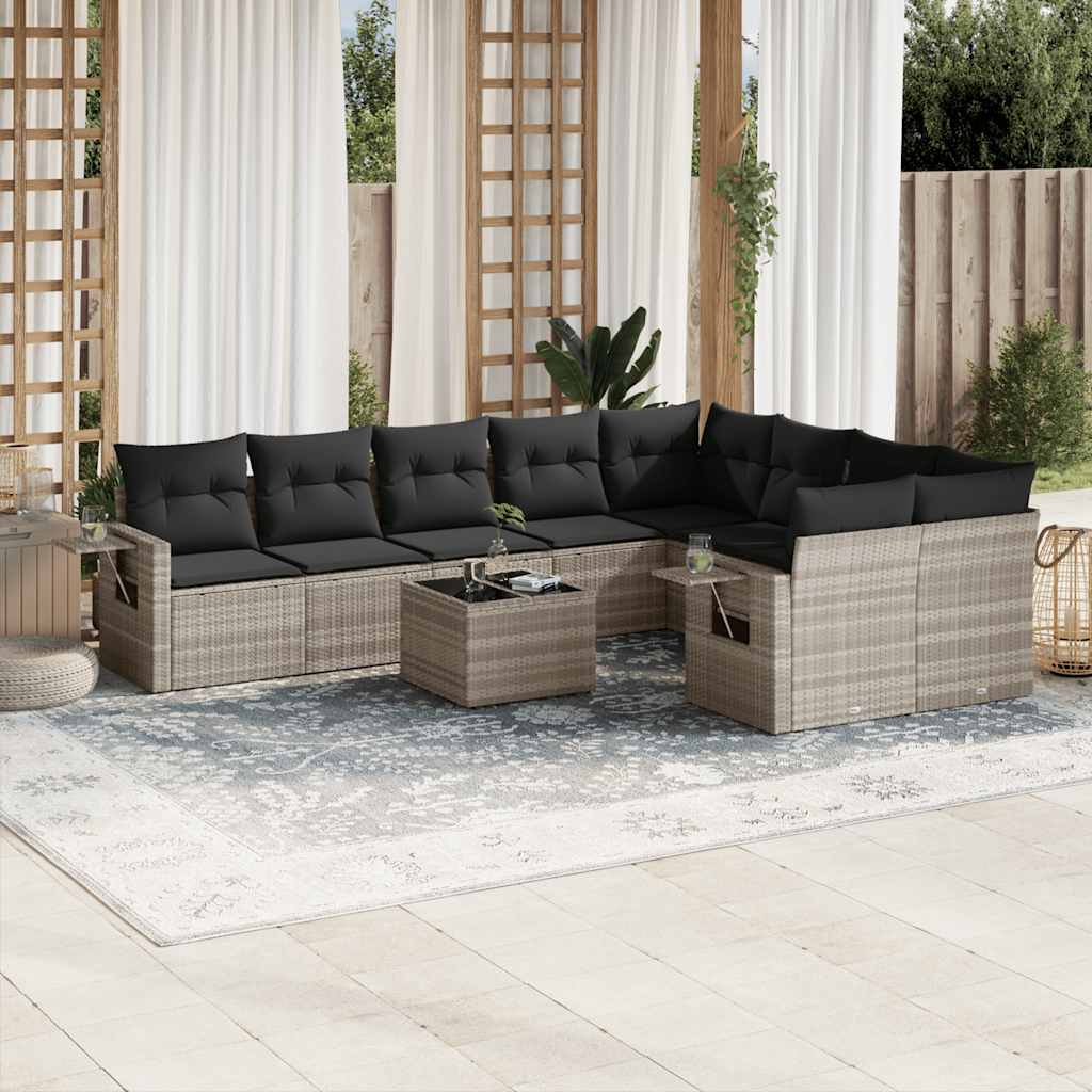JUNG Vida 10-tlg. Garten-Sofagarnitur mit Kissen Hellgrau Poly Rattan