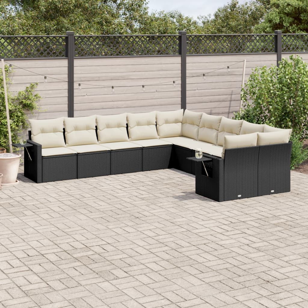 JUNG Vida 10-tlg. Garten-Sofagarnitur mit Kissen Schwarz Poly Rattan