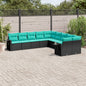 JUNG Vida 10-teiliges Gartensofa-Set mit Kissen, schwarzes Polyrattan