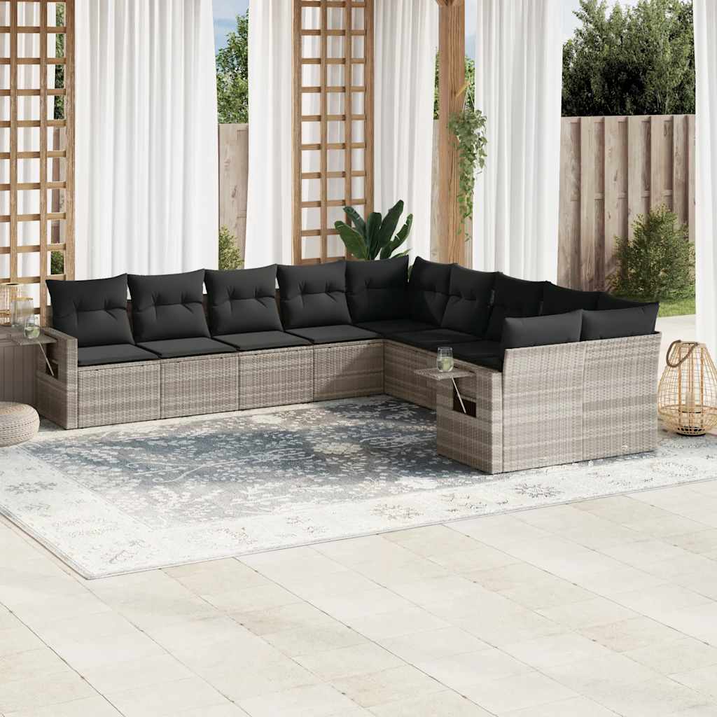 JUNG Vida 10-tlg. Garten-Sofagarnitur mit Kissen Hellgrau Poly Rattan