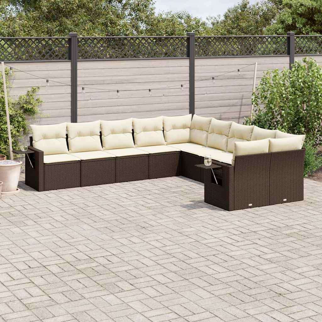 JUNG Vida 10-tlg. Garten-Sofagarnitur mit Kissen Braun Poly Rattan