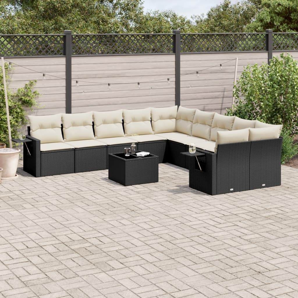 JUNG Vida 11-tlg. Garten-Sofagarnitur mit Kissen Schwarz Poly Rattan