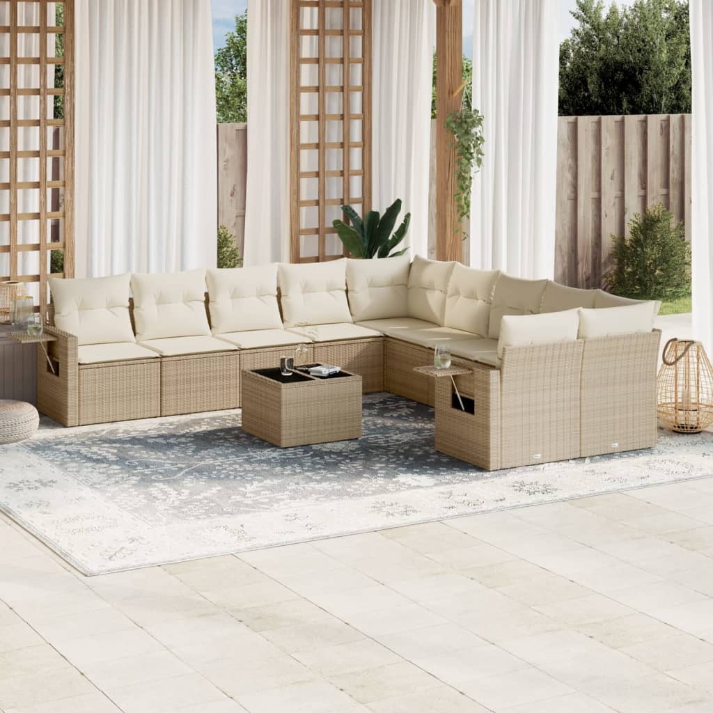JUNG Vida 11-tlg. Garten-Sofagarnitur mit Kissen Beige Poly Rattan