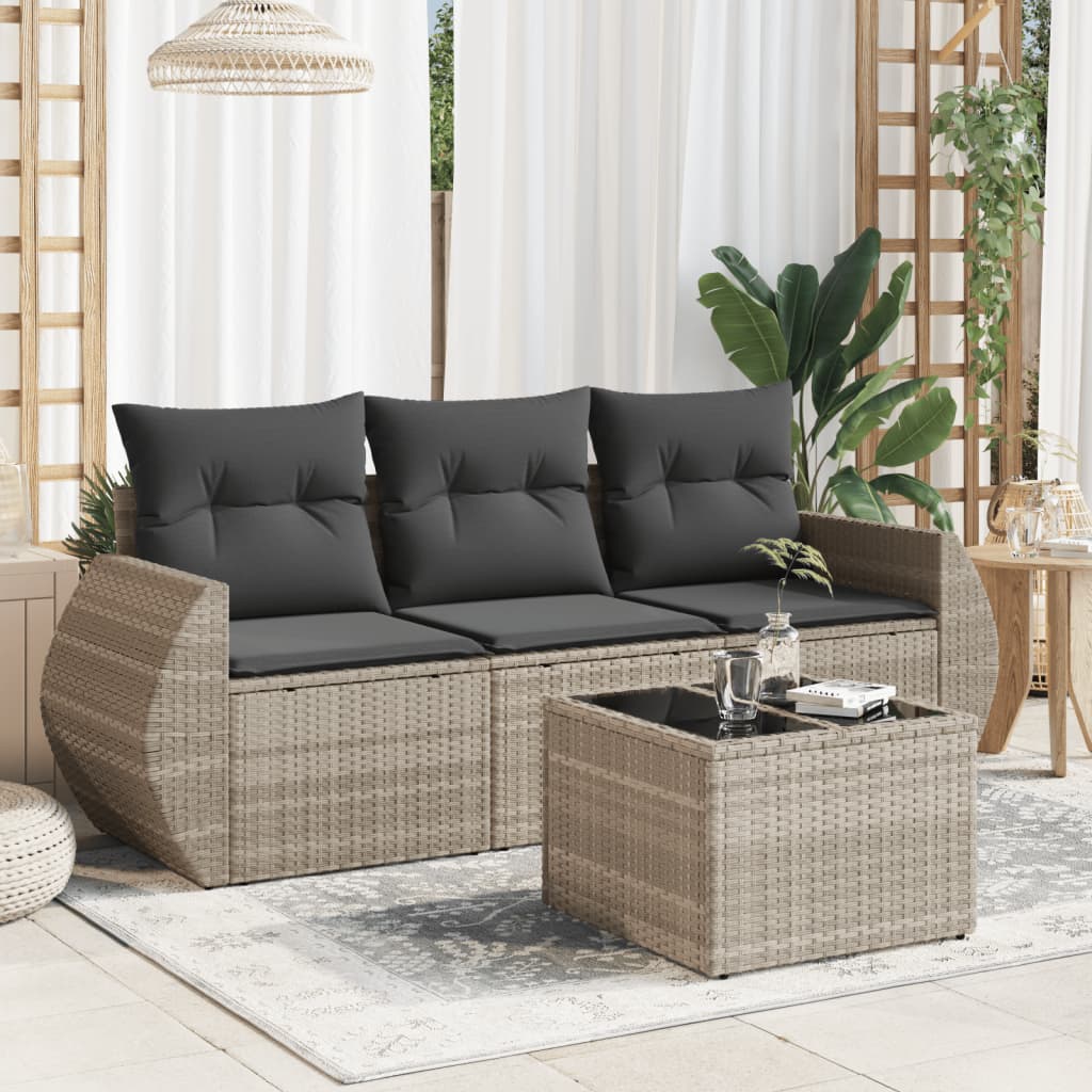 JUNG Vida 4-tlg. Garten-Sofagarnitur mit Kissen Hellgrau Poly Rattan
