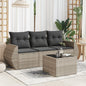 JUNG Vida 4-tlg. Garten-Sofagarnitur mit Kissen Hellgrau Poly Rattan