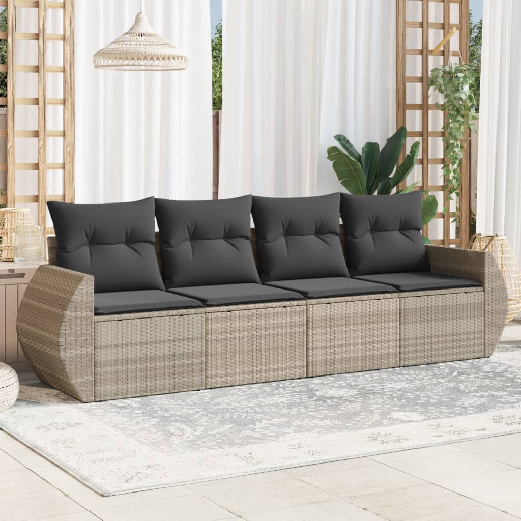 JUNG Vida 4-tlg. Garten-Sofagarnitur mit Kissen Hellgrau Poly Rattan
