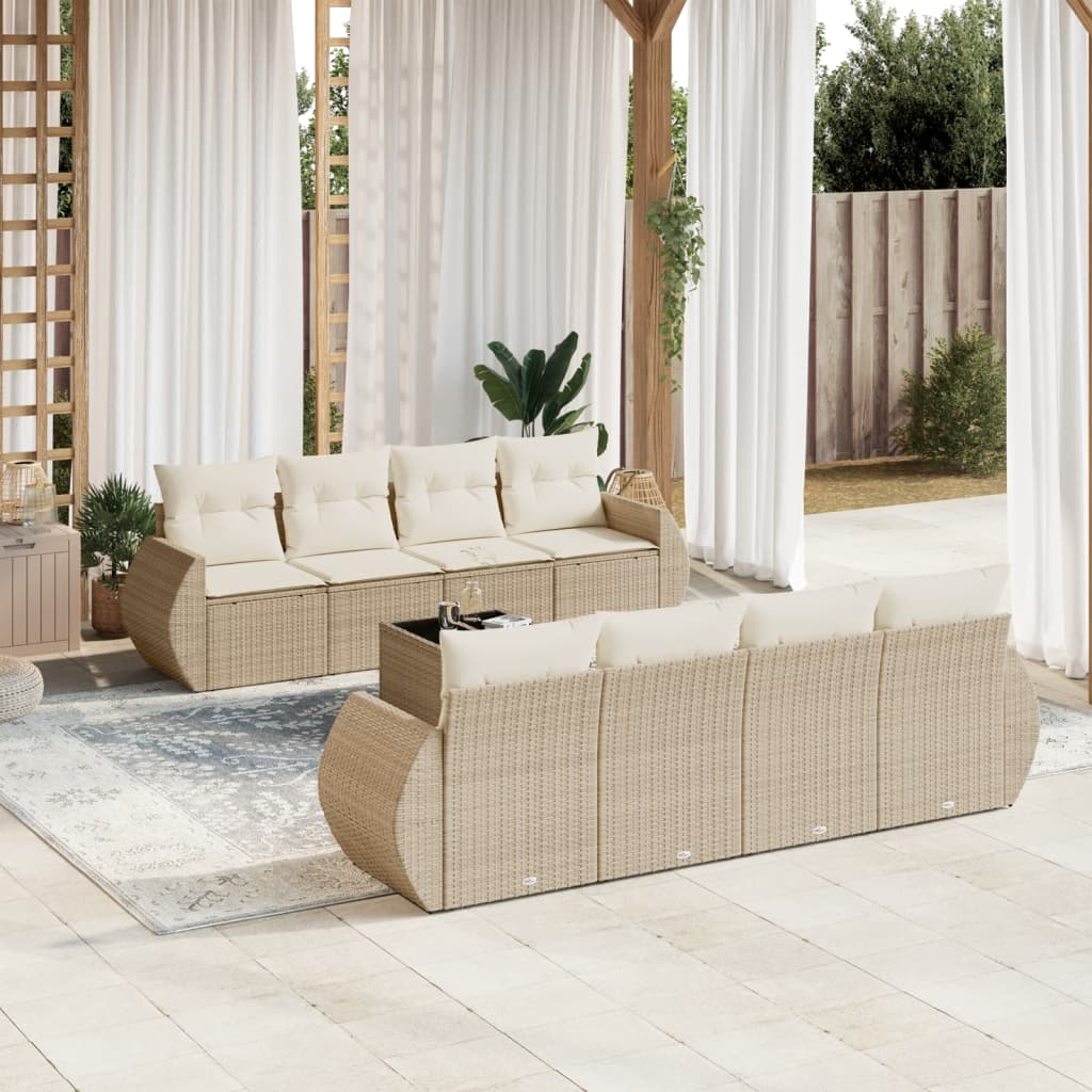 JUNG Vida 9-tlg. Garten-Sofagarnitur mit Kissen Beige Poly Rattan