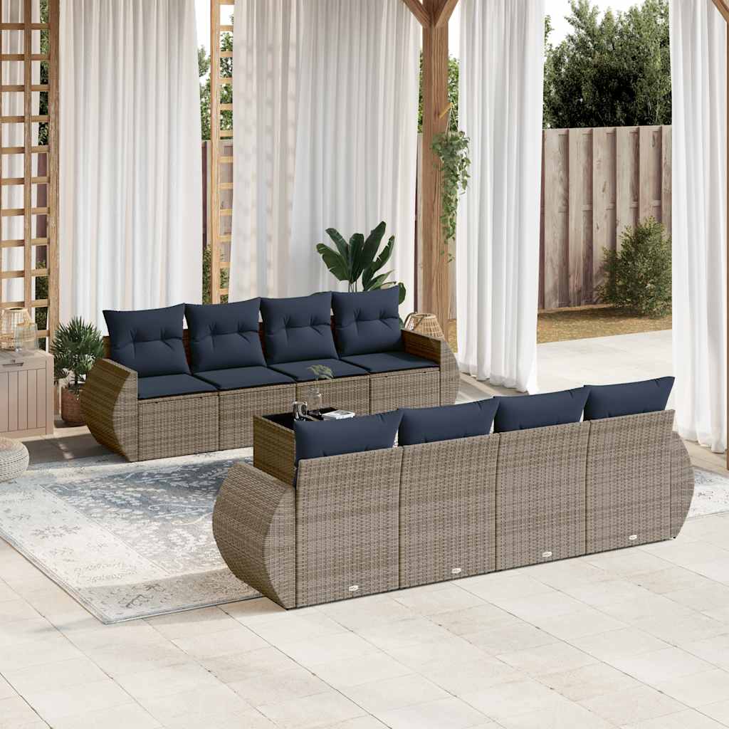 JUNG Vida 9-teiliges Gartensofa-Set mit Kissen, grau, Polyrattan