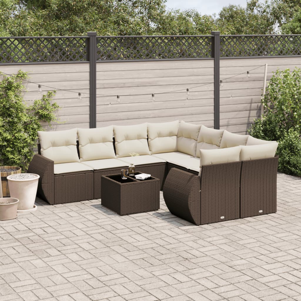 JUNG Vida 9-tlg. Garten-Sofagarnitur mit Kissen Braun Poly Rattan