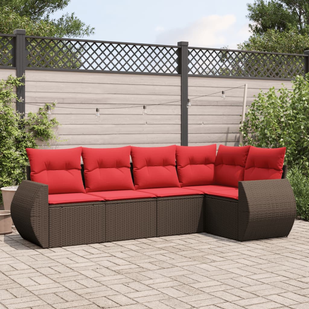 JUNG Vida 5-teiliges Gartensofa-Set mit Kissen, braun, Polyrattan