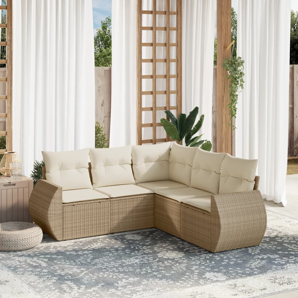 JUNG Vida 5-tlg. Garten-Sofagarnitur mit Kissen Beige Poly Rattan