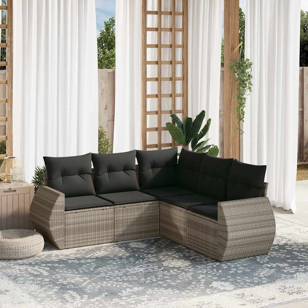 JUNG Vida 5-tlg. Garten-Sofagarnitur mit Kissen Hellgrau Poly Rattan