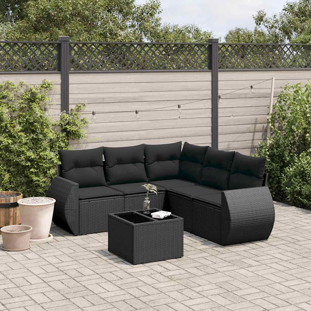 JUNG Vida 6-tlg. Garten-Sofagarnitur mit Kissen Schwarz Poly Rattan