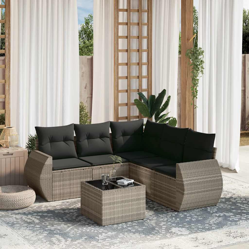 JUNG Vida 6-tlg. Garten-Sofagarnitur mit Kissen Hellgrau Poly Rattan