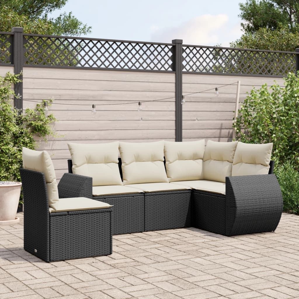 JUNG Vida 5-tlg. Garten-Sofagarnitur mit Kissen Schwarz Poly Rattan