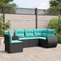 JUNG Vida 5-teiliges Gartensofa-Set mit Kissen, schwarzes Polyrattan