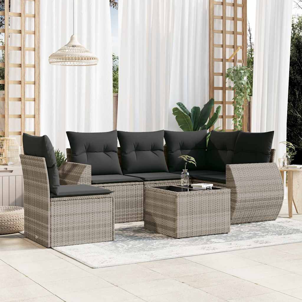 JUNG Vida 6-tlg. Garten-Sofagarnitur mit Kissen Hellgrau Poly Rattan