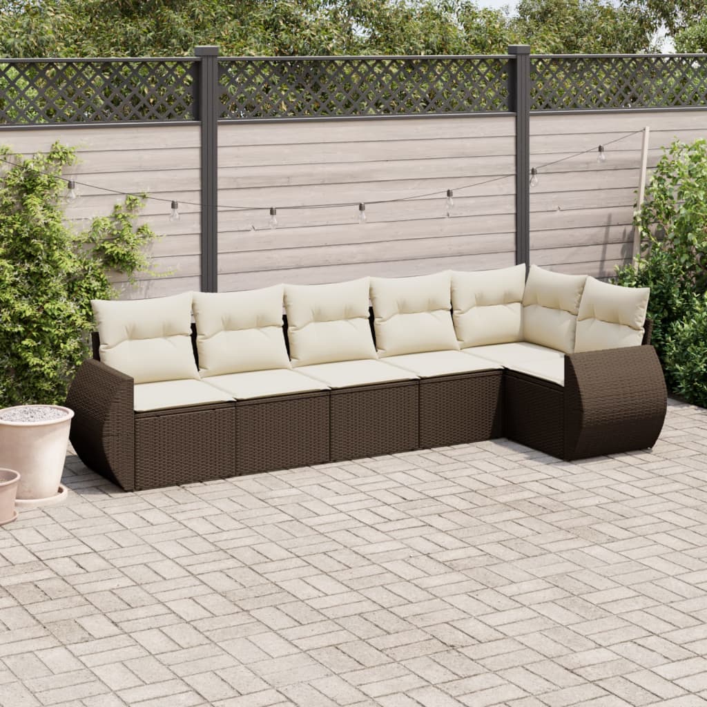 JUNG Vida 6-tlg. Garten-Sofagarnitur mit Kissen Braun Poly Rattan