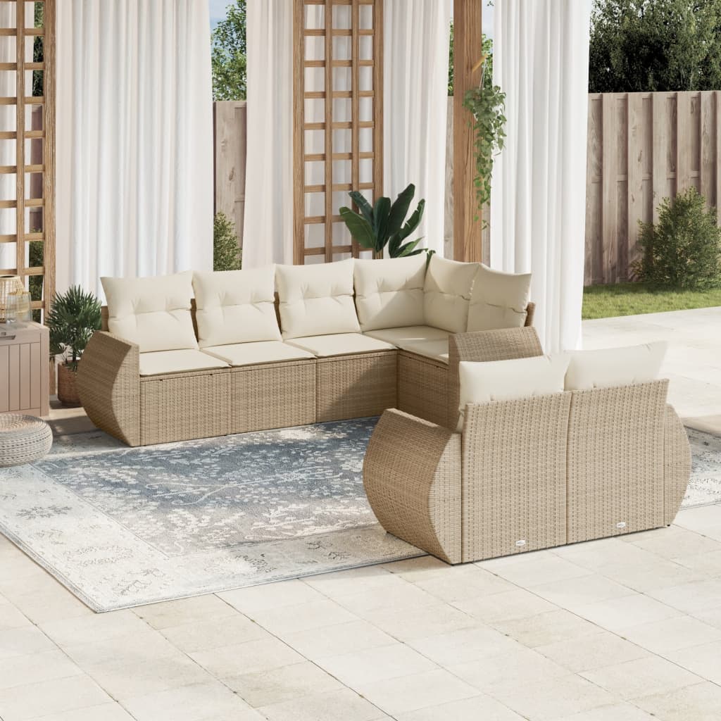 JUNG Vida 7-tlg. Garten-Sofagarnitur mit Kissen Beige Poly Rattan