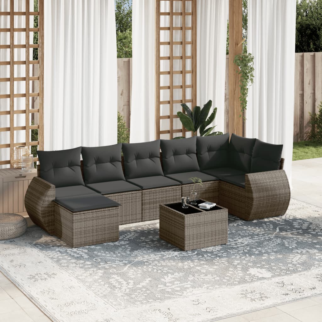 JUNG Vida 8-tlg. Garten-Sofagarnitur mit Kissen Grau Poly Rattan