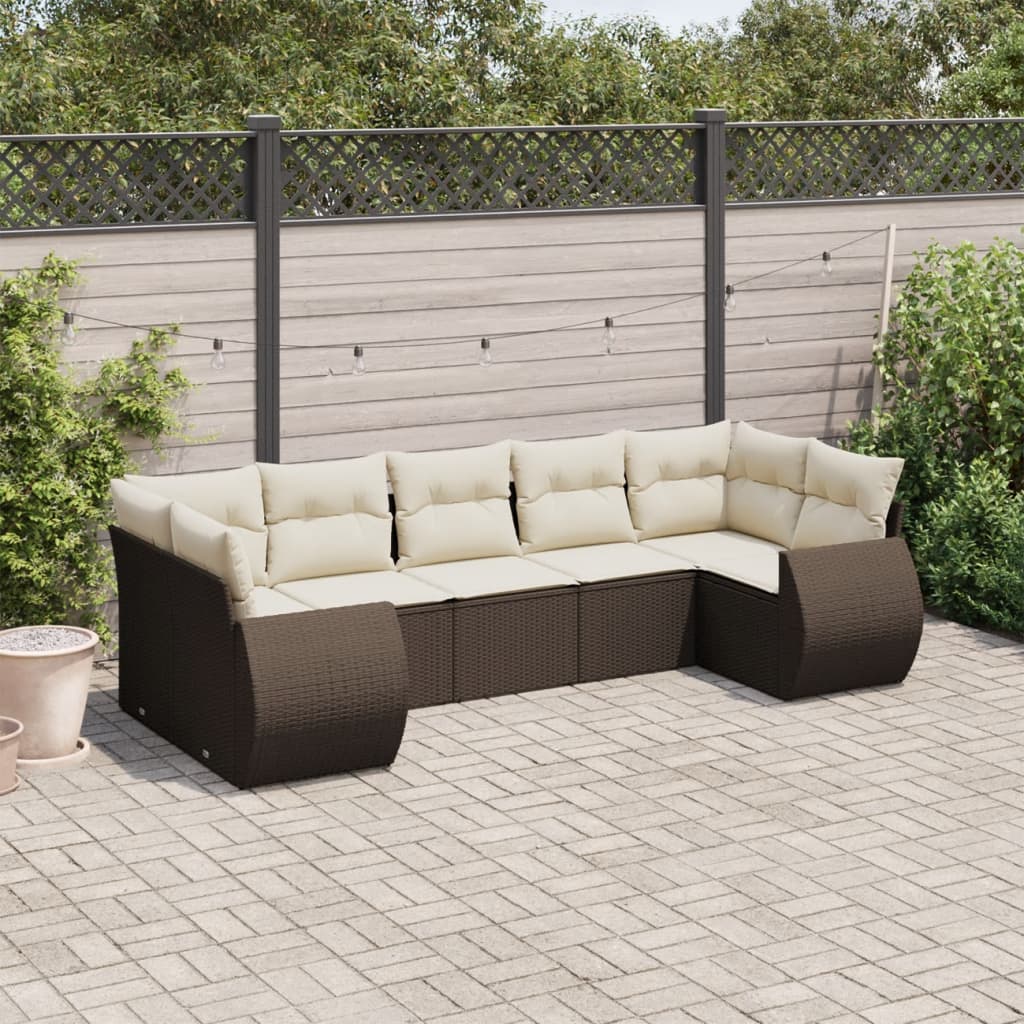JUNG Vida 7-tlg. Garten-Sofagarnitur mit Kissen Braun Poly Rattan
