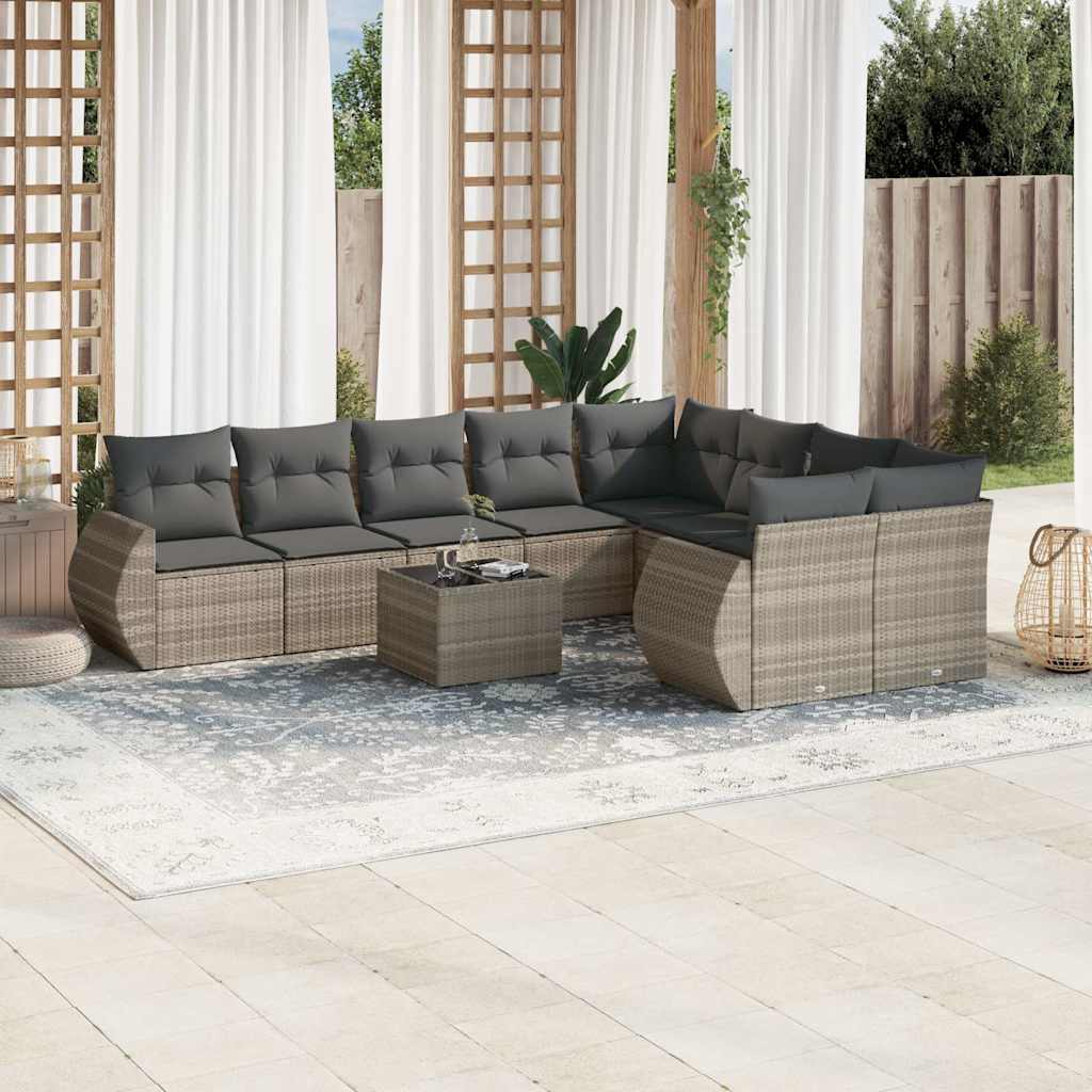 JUNG Vida 10-tlg. Garten-Sofagarnitur mit Kissen Hellgrau Poly Rattan